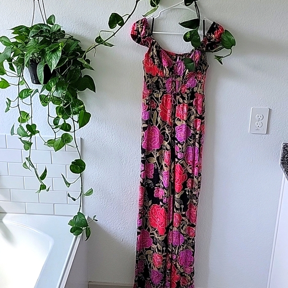 Free People Rolling Hills Jumpsuit In Black Floral size small - Picture 2 of 8